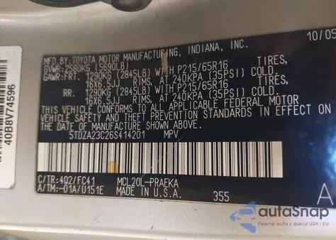 2006 Toyota Sienna Le from USA, damaged, VIN 5TDZA23C26S414201